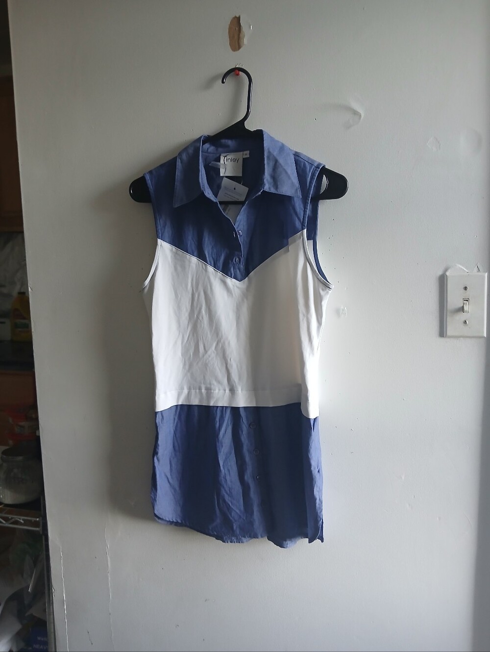 Finley Sleeveless Colorblock Mini Dress in Blue and White